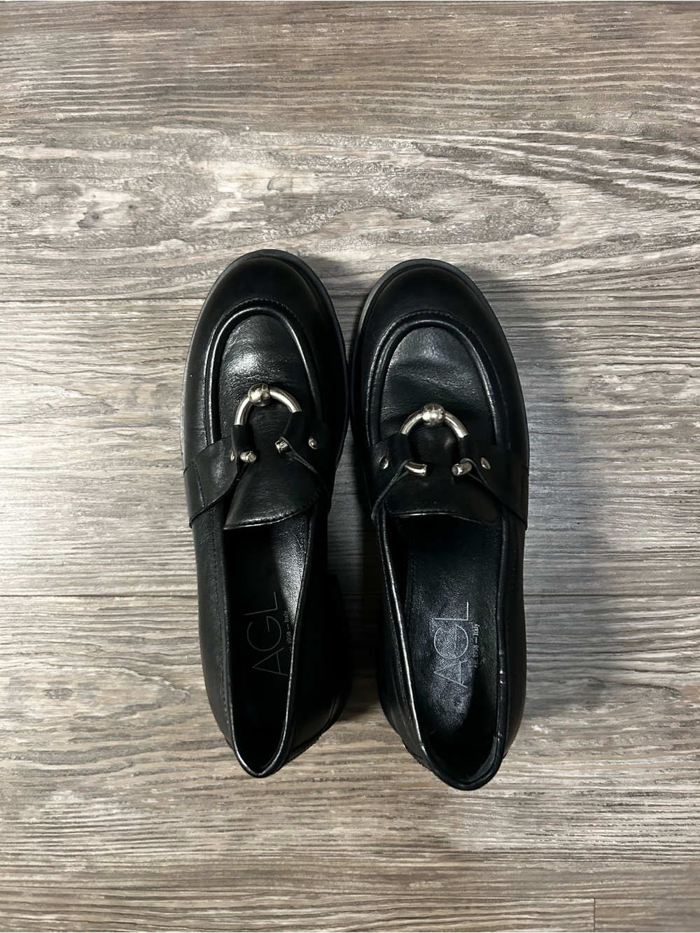 AGL Black Leather Bit Loafers